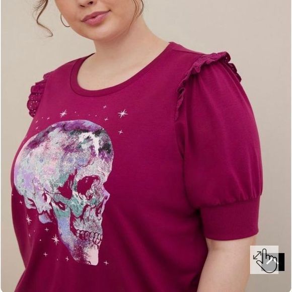 Torrid French Terry‎ Short Sleeve Purple Skull Lightweight Sweatshirt 5X - Picture 3 of 12